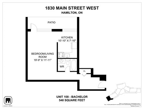 Floor plan for studio, 1 bath, 512 sqft